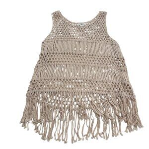 Crochet Fringe Tank Top By Cato Beige Cotton Wool Blend M